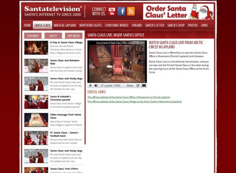 This screen shot made on Friday, Nov. 25, 2011 shows the Santatelevision.com website. At Santatelevision.com, where Lapland and other Santa-related environs are promoted, a banner headline urges parents to order letters from St. Nick mailed right there from his backyard in Finland.   (AP Photo/Santatelevision.com)